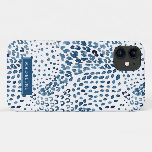 Indigo Blue Waterverf Animal Print Pattern Case-Mate iPhone Case (Achterkant (horizontaal))