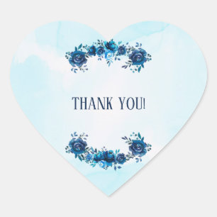 Indigo Blue Waterverf Flowers Floral Wedding Hart Sticker