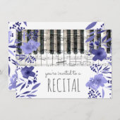 Indigo Blue waterverf Flowers Muziekrecital Kaart (Voorkant / Achterkant)
