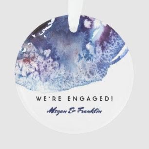 Indigo Blue Waterverf Modern Wedding / Verloving Ornament