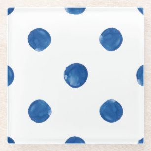 Indigo blue waterverf polka dots shibori-patroon glazen onderzetter