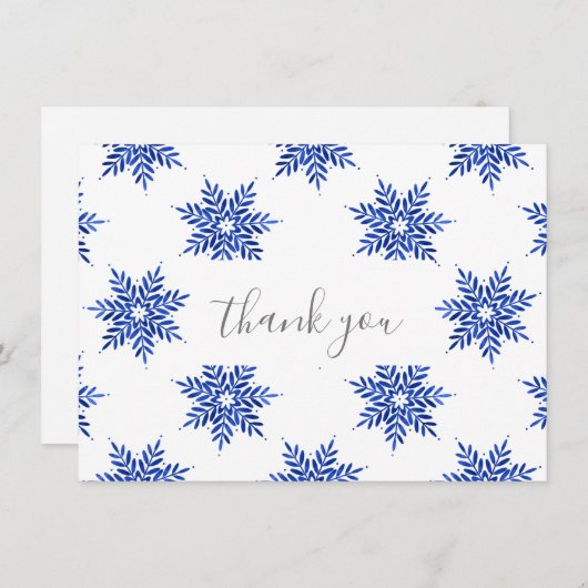 Indigo Blue Waterverf Snowflake Patroon Bedankkaart (Voorkant / Achterkant)