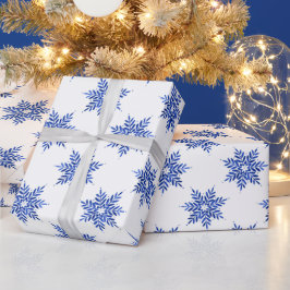 Indigo Blue Waterverf Snowflake Patroon Cadeaupapier