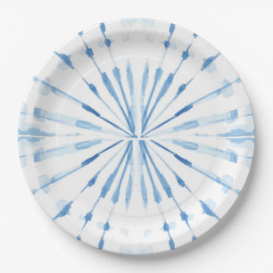 Indigo blue waterverf sunburst shibori-patroon papieren bordje