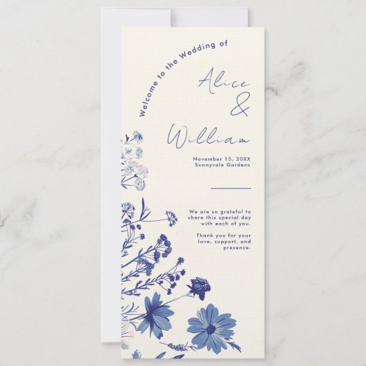 Indigo Blue Wedding Program Kaart (Voorkant)