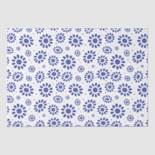 Indigo Blue White Daisy Flower Pattern Tissuepapier