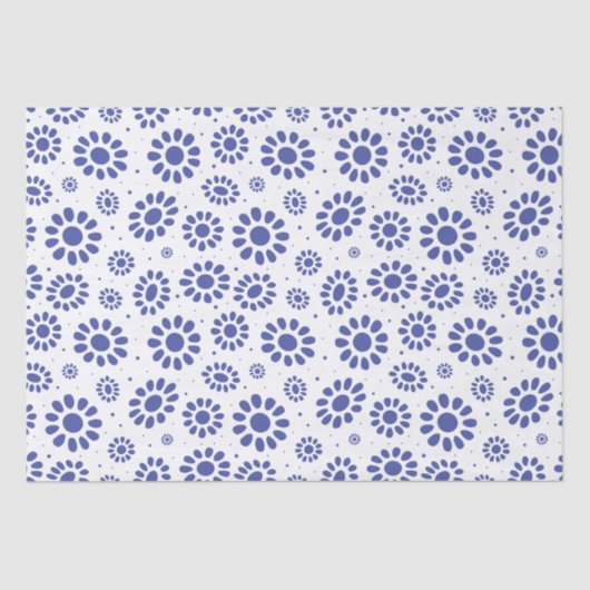 Indigo Blue White Daisy Flower Pattern Tissuepapier (Voorkant)