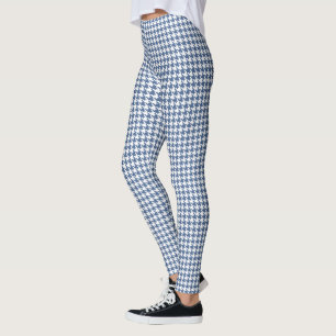 Indigo Blue White Pied De Poule Houndstooth Leggings