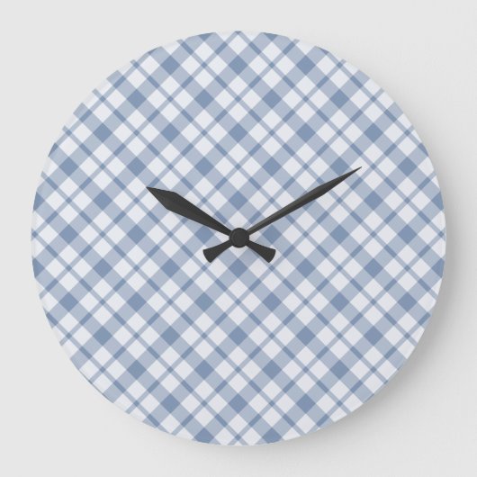 Indigo Blue, White Preppy Checkround Wall Clock Grote Klok (Voorkant)
