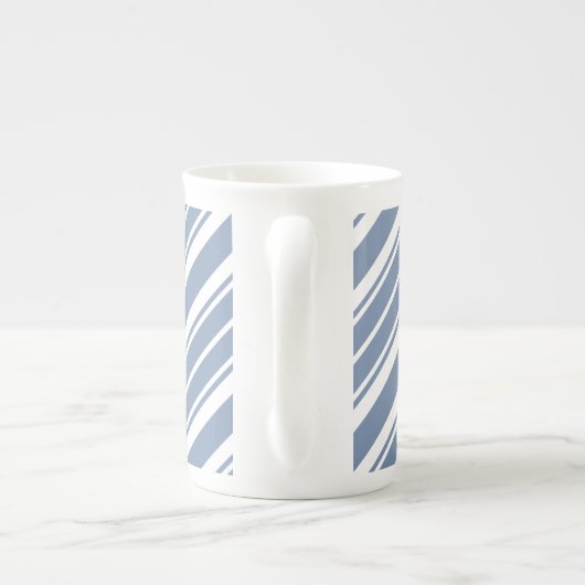 Indigo Blue, White Ticking Stripes Bone China Mok (Achterkant)
