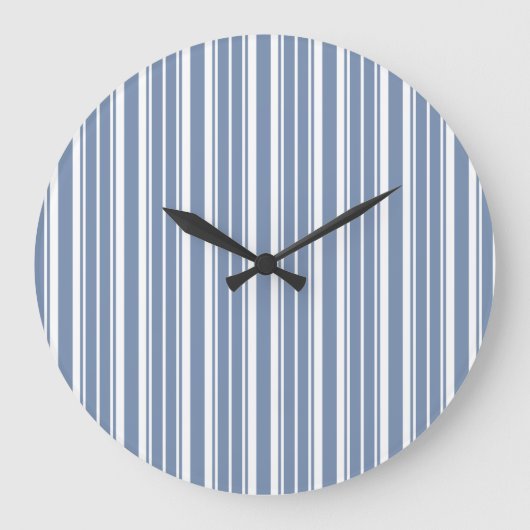 Indigo Blue White Ticking Stripes Round Wall klok (Voorkant)