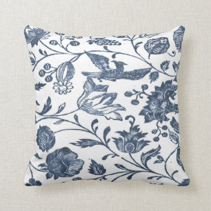 Indigo Blue Woodblock Floral Pillow Kussen