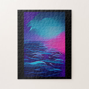 Indigo blue zee roze horizon abstracte grafische k legpuzzel