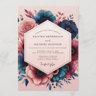 Indigo Blush Schilderachtige Bruiloftsbloem Kaart