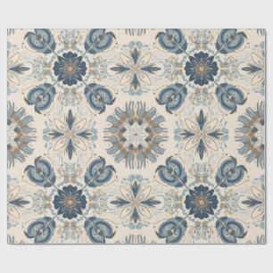 Indigo Boho Bloemrijke Mandala's Cadeaupapier