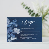 Indigo Botanical Blue Wedding Carte RSVP (Debout devant)