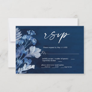 Indigo Botanical Blue Wedding RSVP Kaart