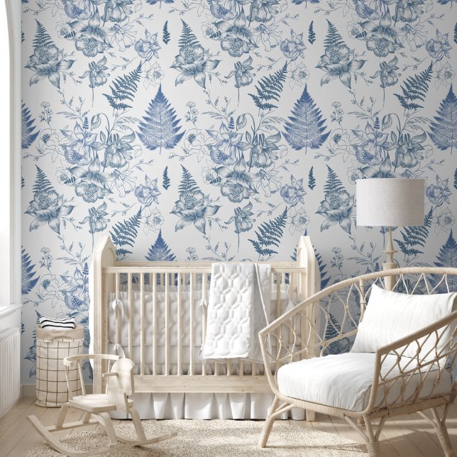 Indigo botanische schets behang (Kinderen)