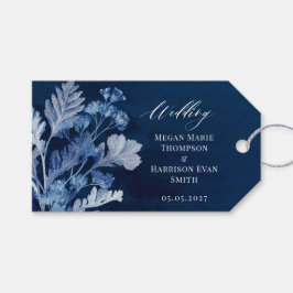 Indigo Botanische Waterverf bruiloft Cadeaulabel