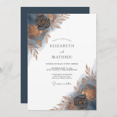 Indigo Brushstroke Bloom Wedding Kaart (Voorkant / Achterkant)