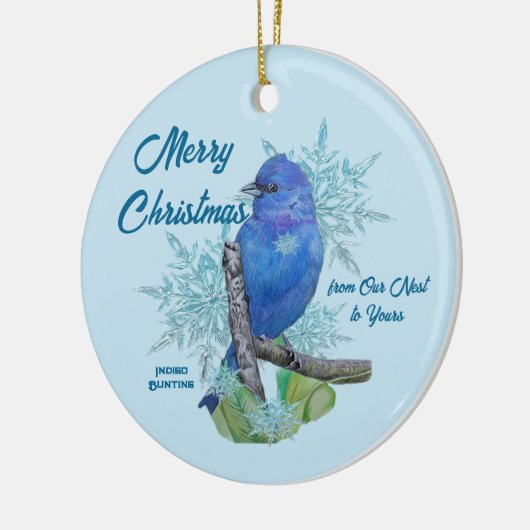 Indigo Bunting in de Snowflakes Keramisch Ornament (Links)