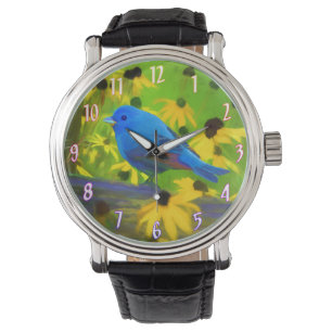 Indigo Bunting Painting - Originele Wild Bird Art Horloge