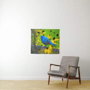 Indigo Bunting Painting - Originele Wild Bird Art Wandkleed