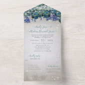 Indigo Bunting Peacock Fairy Lights Wedding All In One Uitnodiging (Binnen)