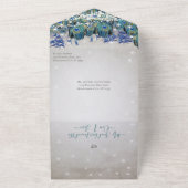 Indigo Bunting Peacock Fairy Lights Wedding All In One Uitnodiging (Buitenkant)