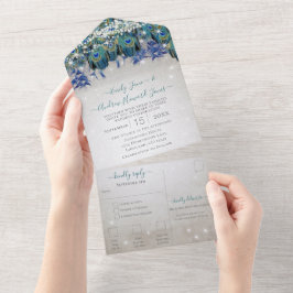 Indigo Bunting Peacock Fairy Lights Wedding All In One Uitnodiging