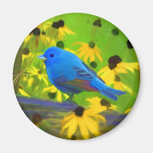 Indigo Bunting Schilderen - Oorspronkelijke vogelk Magneet (Voorkant)