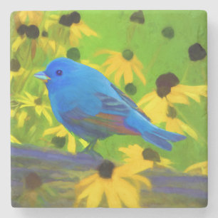 Indigo Bunting Schilderen - Oorspronkelijke vogelk Stenen Onderzetter