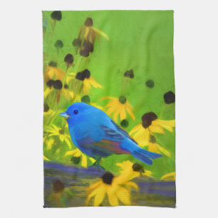 Indigo Bunting Schilderen - Oorspronkelijke vogelk Theedoek