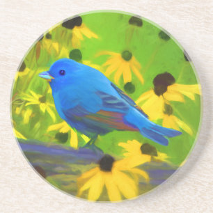 Indigo Bunting Schilderen - Oorspronkelijke vogelk Zandsteen Onderzetter