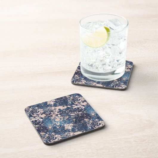 Indigo Cream Marble Pattern Elegant Stijlvol Bier Onderzetter (Rechterzijde)