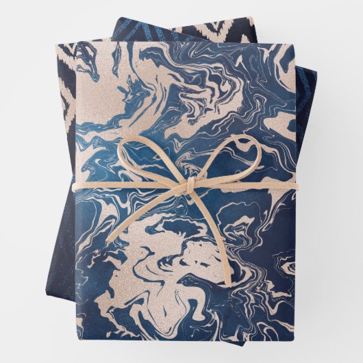 Indigo Cream Wrapping Paper Sheets 3 Design (In situ)