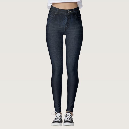 Indigo Dark Wash Jeans All-Over Printed Leggings (Devant)