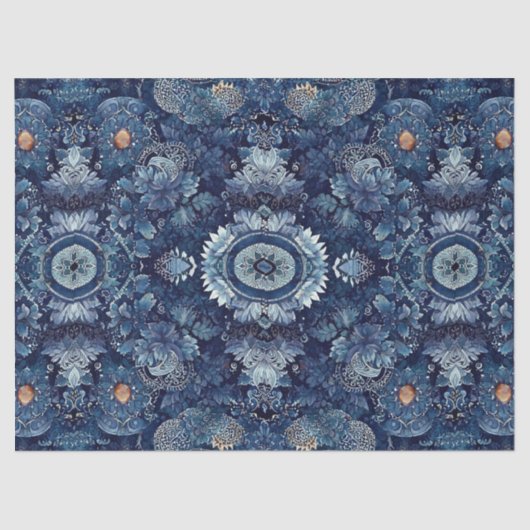 Indigo Denim Bloom Bloemen Decoupage Craft Wrappin Tissuepapier (Voorkant)
