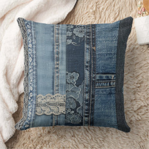 Indigo Denim Kant Streep Patroon Kussen
