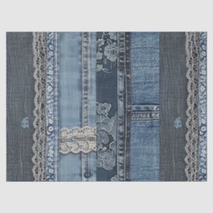 Indigo Denim Kant Streep Patroon Tissuepapier