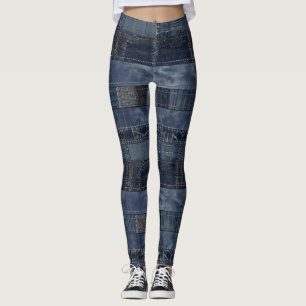 Indigo Denim Patchwork Naadloos Patroon (2) Leggings