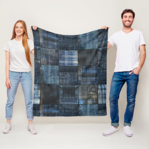 Indigo denim patchwork naadloos patroon fleece deken