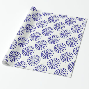 Indigo donkerblauw gestreept cirkelpatroon op wit cadeaupapier