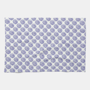 Indigo donkerblauw gestreept cirkelpatroon op wit theedoek