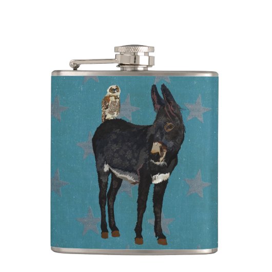 INDIGO DONKEY & OWL STARS Flask Heupfles (Voorkant)