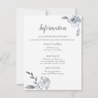 Indigo Dusty Blue Floral Mariage Détails Carte