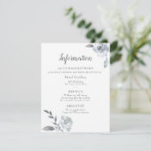 Indigo Dusty Blue Floral Wedding Details Card Kaart (Staand voorkant)