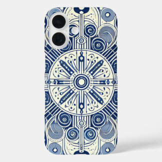 Indigo en blauw symmetrisch ontwerp iPhone 16 hoesje
