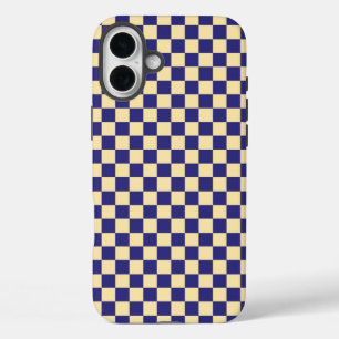 Indigo en boter dambordpatroon iPhone 16 plus hoesje