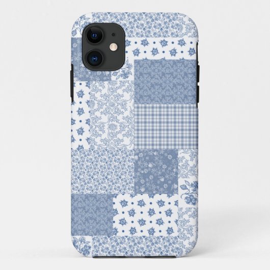 Indigo en White Faux Patchwork iPhone 5/5s Hoesje (Achterkant)